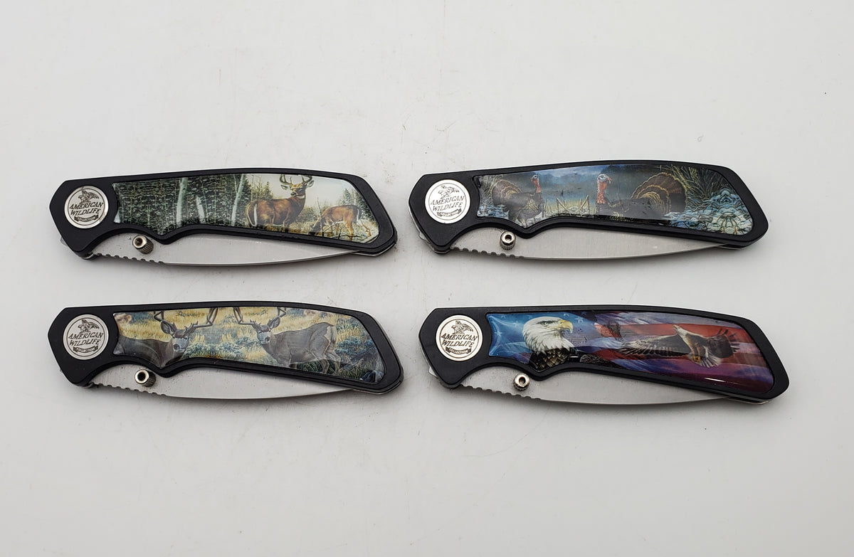 Wildlife World Eagle Collection Folding Knife Set Case Stainless Steel 4pc