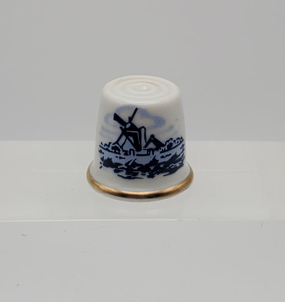 Vintage Ceramic Thimble with Windmill Scene