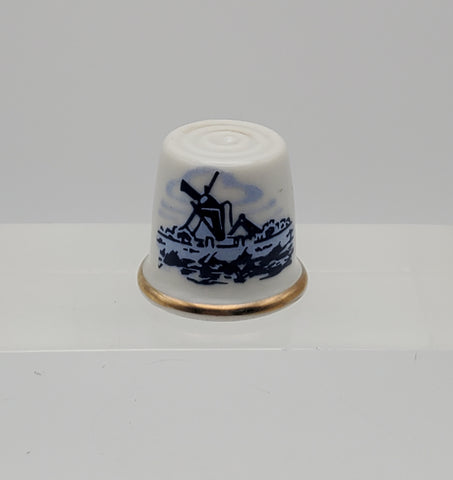 Vintage Ceramic Thimble with Windmill Scene