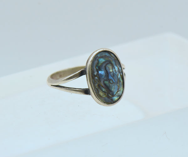 Vintage Handmade Sterling Silver Abalone Shell Ring - Size 6.25