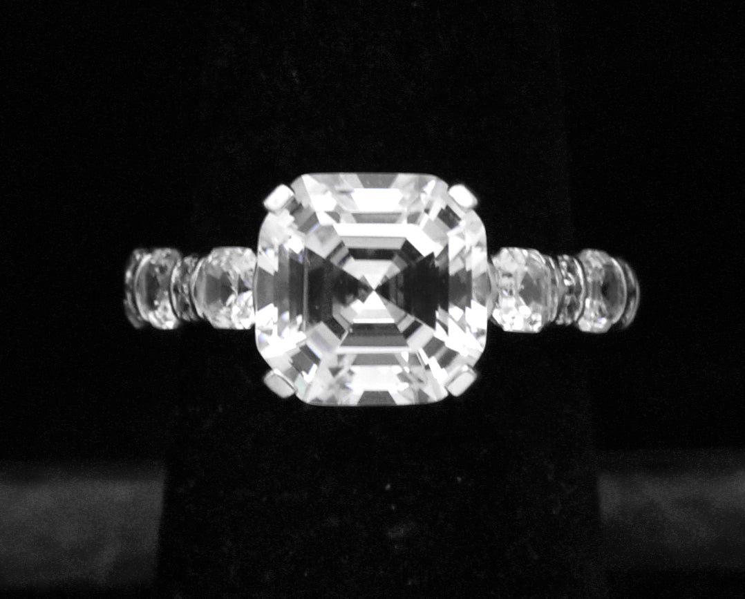 Sterling Silver Asscher Cut Cubic Zirconia Ring - Size 6.25 (AS IS)