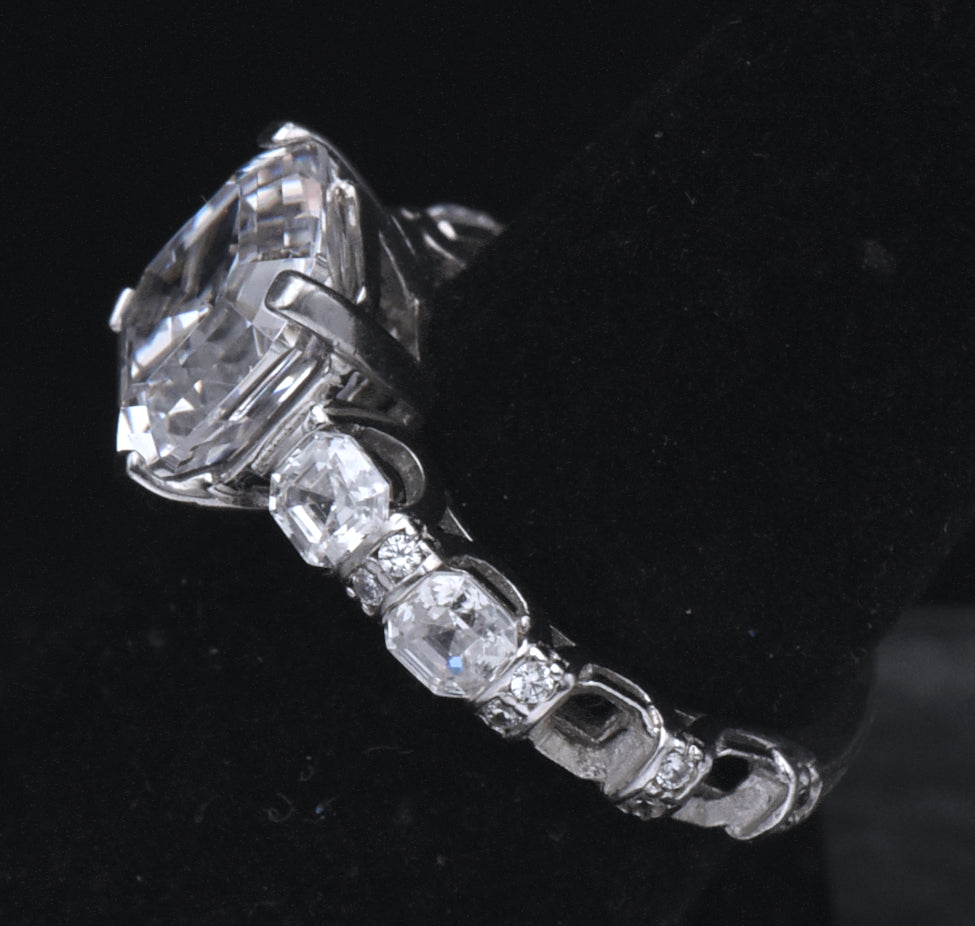 Sterling Silver Asscher Cut Cubic Zirconia Ring - Size 6.25 (AS IS)