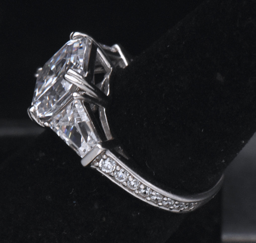 Sterling Silver Asscher Cut Cubic Zirconia Ring - Size 6.25