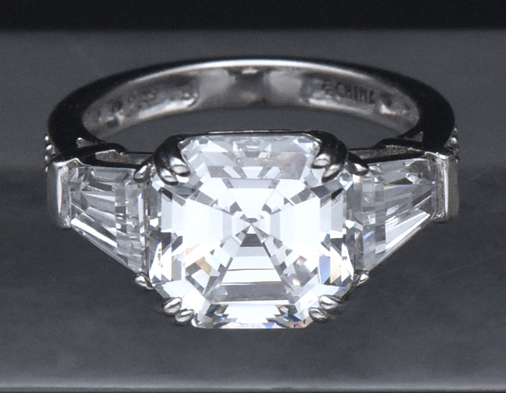 Sterling Silver Asscher Cut Cubic Zirconia Ring - Size 6.25