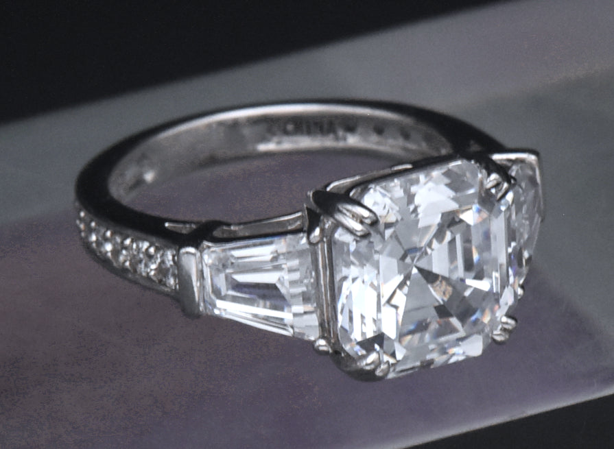 Sterling Silver Asscher Cut Cubic Zirconia Ring - Size 6.25