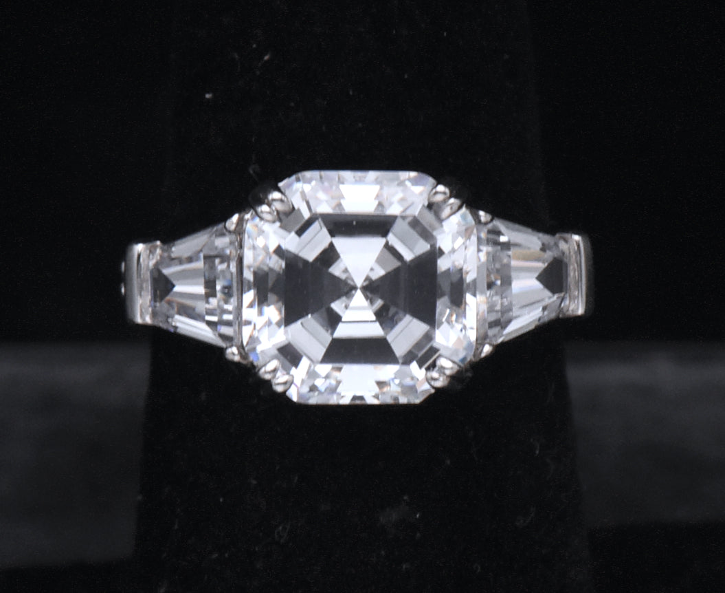 Sterling Silver Asscher Cut Cubic Zirconia Ring - Size 6.25