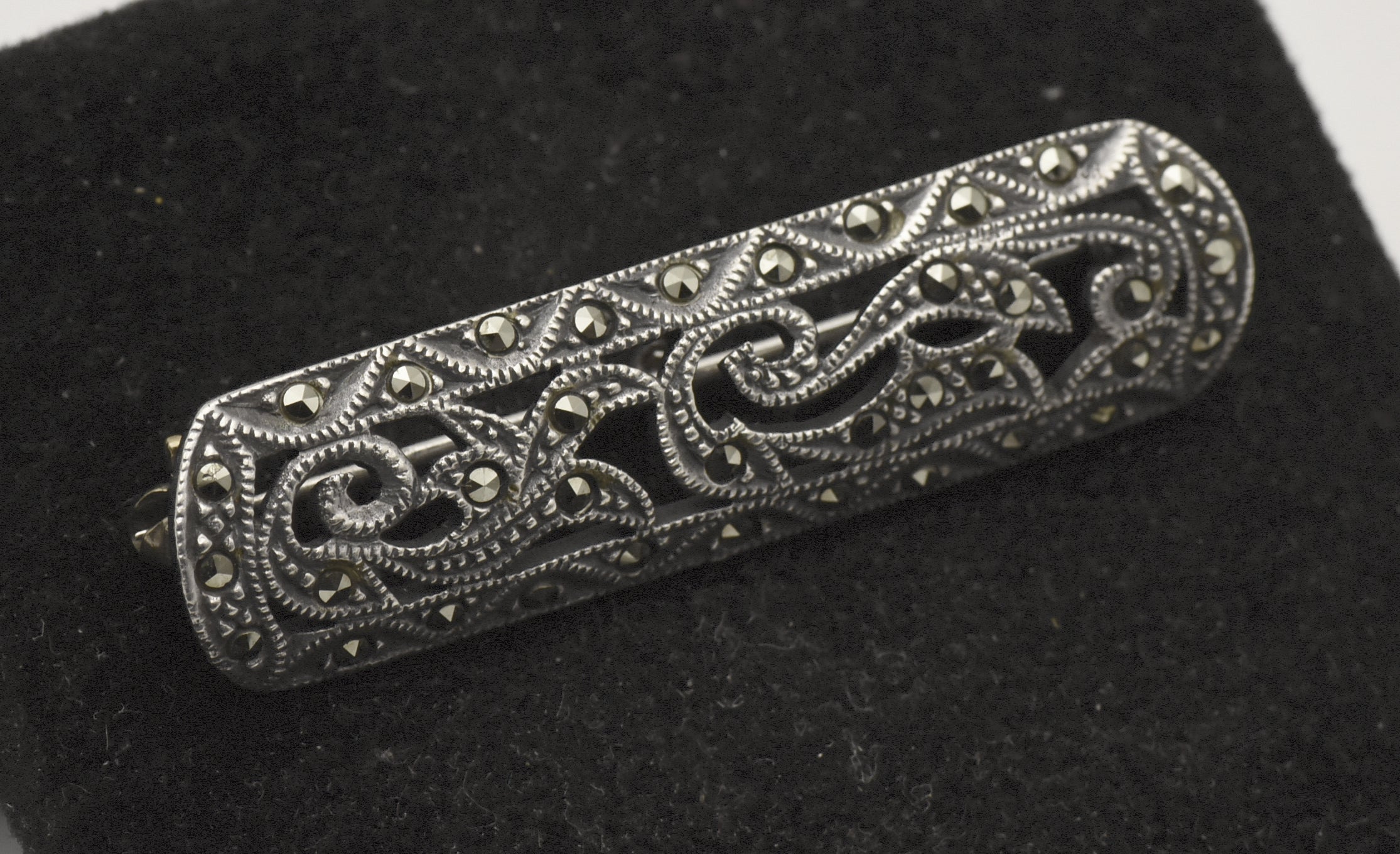 Vintage Sterling Silver and Marcasite Bar Brooch