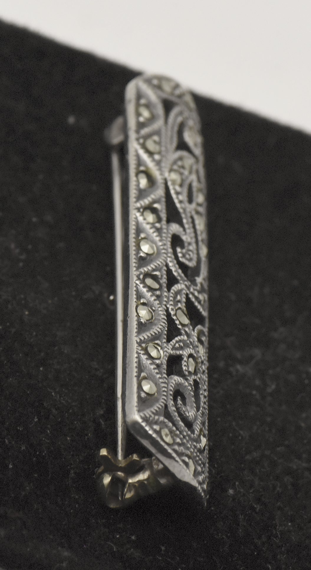 Vintage Sterling Silver and Marcasite Bar Brooch