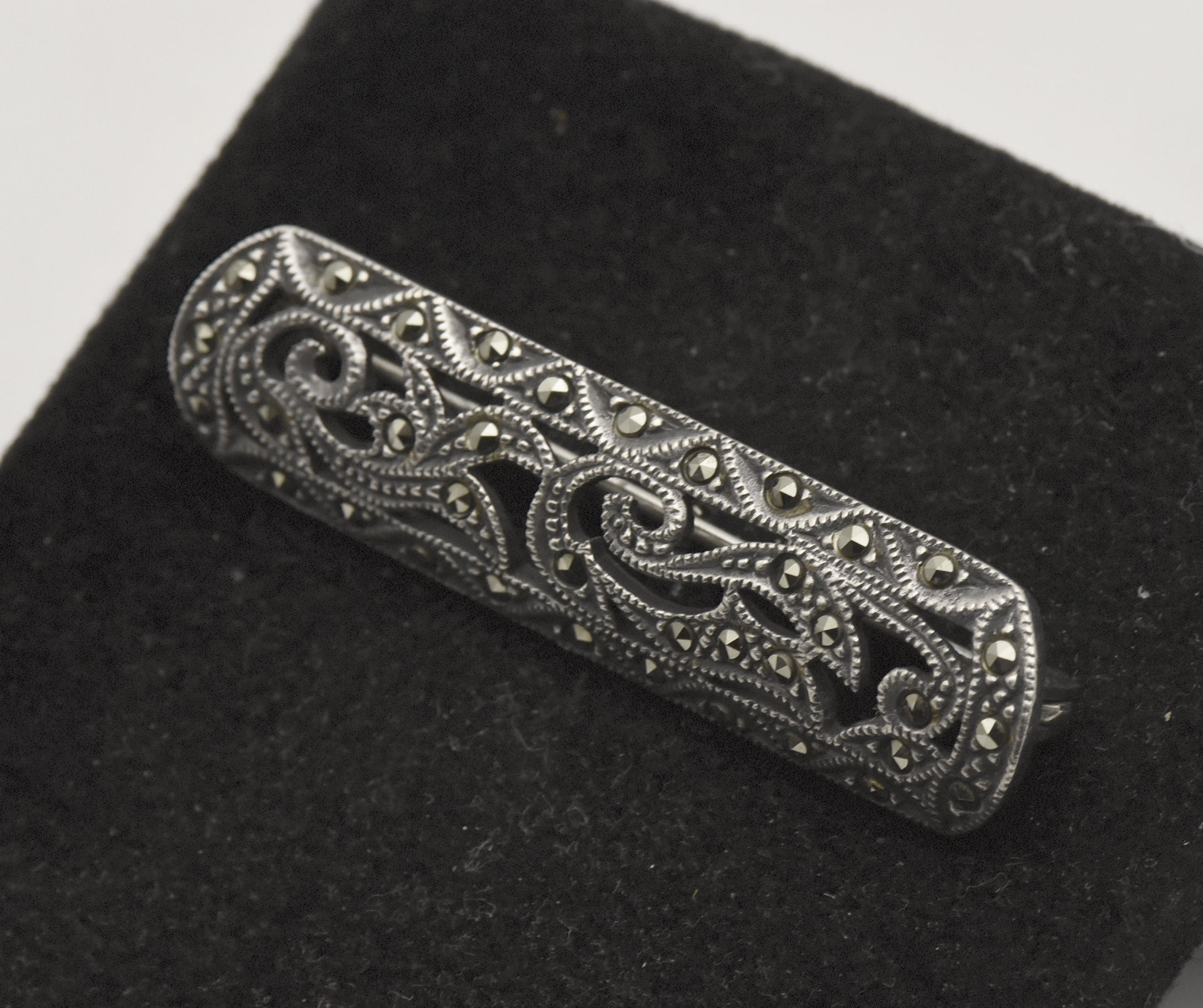 Vintage Sterling Silver and Marcasite Bar Brooch