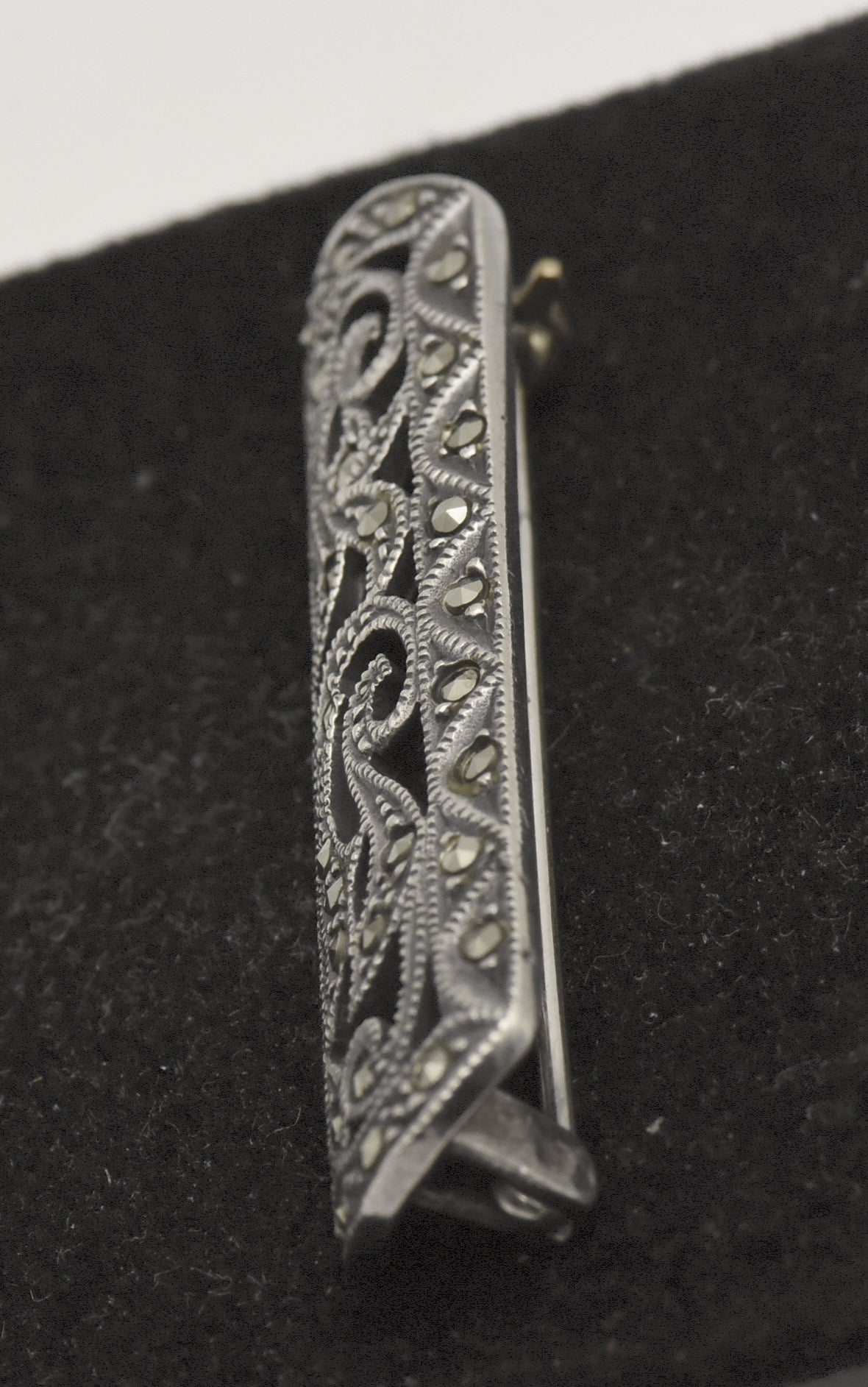 Vintage Sterling Silver and Marcasite Bar Brooch