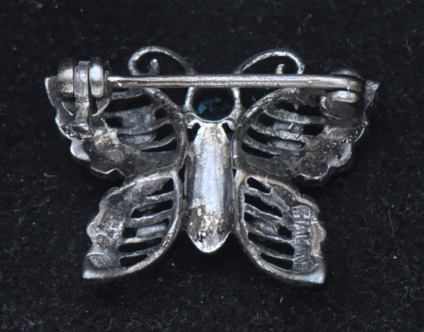 Vintage Sterling Silver, Blue Topaz and Marcasite Butterfly Brooch