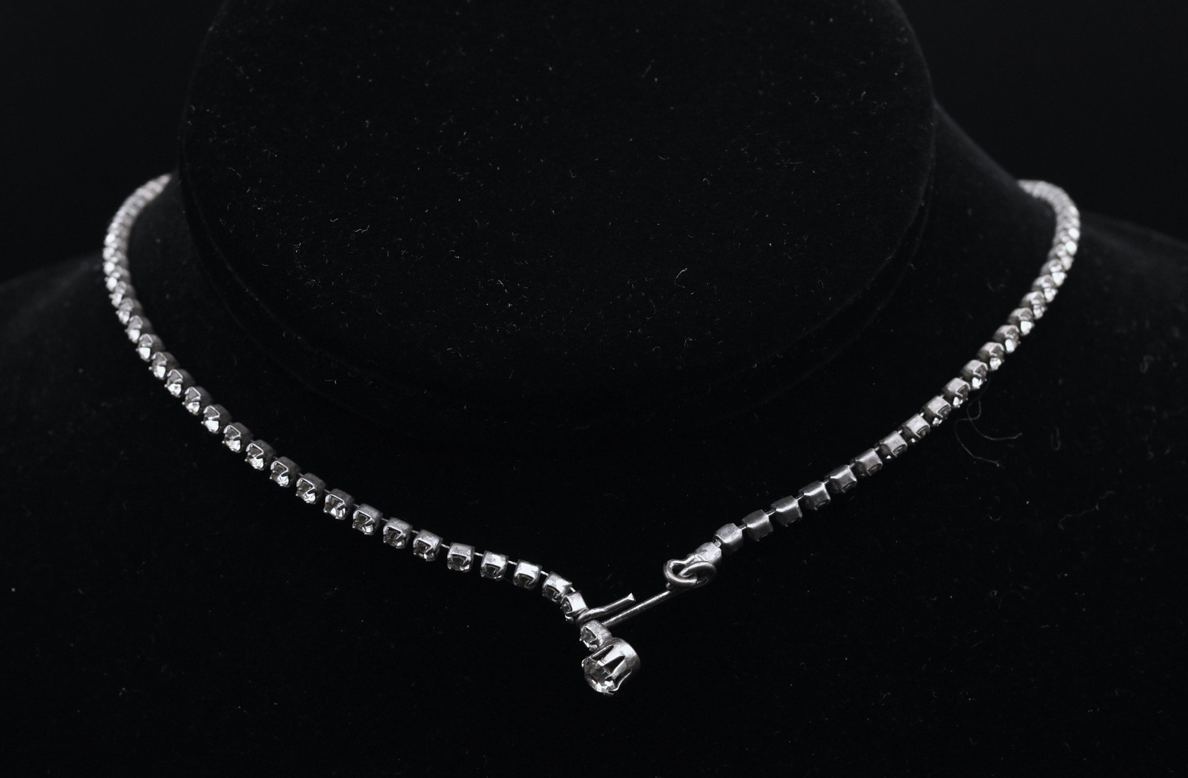 Vintage Silver Tone Rhinestone Bib Necklace - 16"