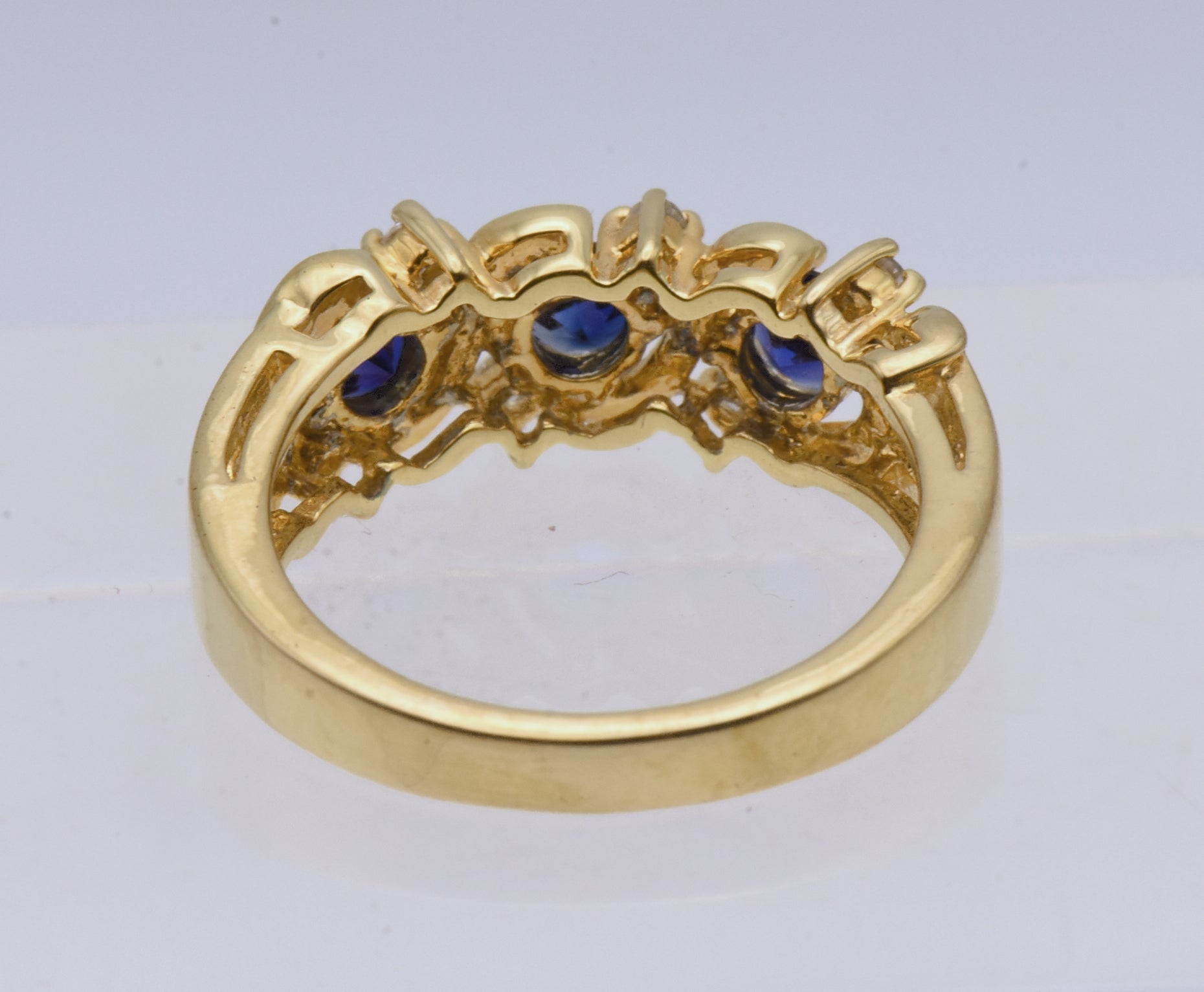 Vintage Sapphire and Rhinestone Gold Tone Sterling Silver Ring - Size 7