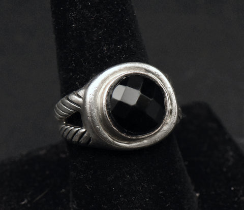 Vintage Sterling Silver Faux Black Onyx Ring - Size 8.5