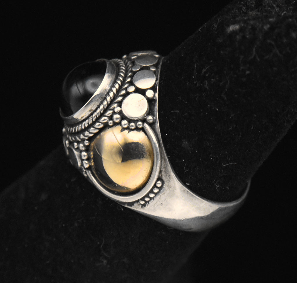 Vintage Handmade Sterling Silver and Gold Black Onyx Ring - Size 4