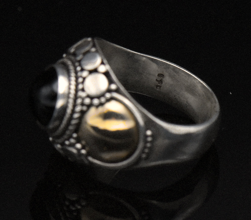 Vintage Handmade Sterling Silver and Gold Black Onyx Ring - Size 4