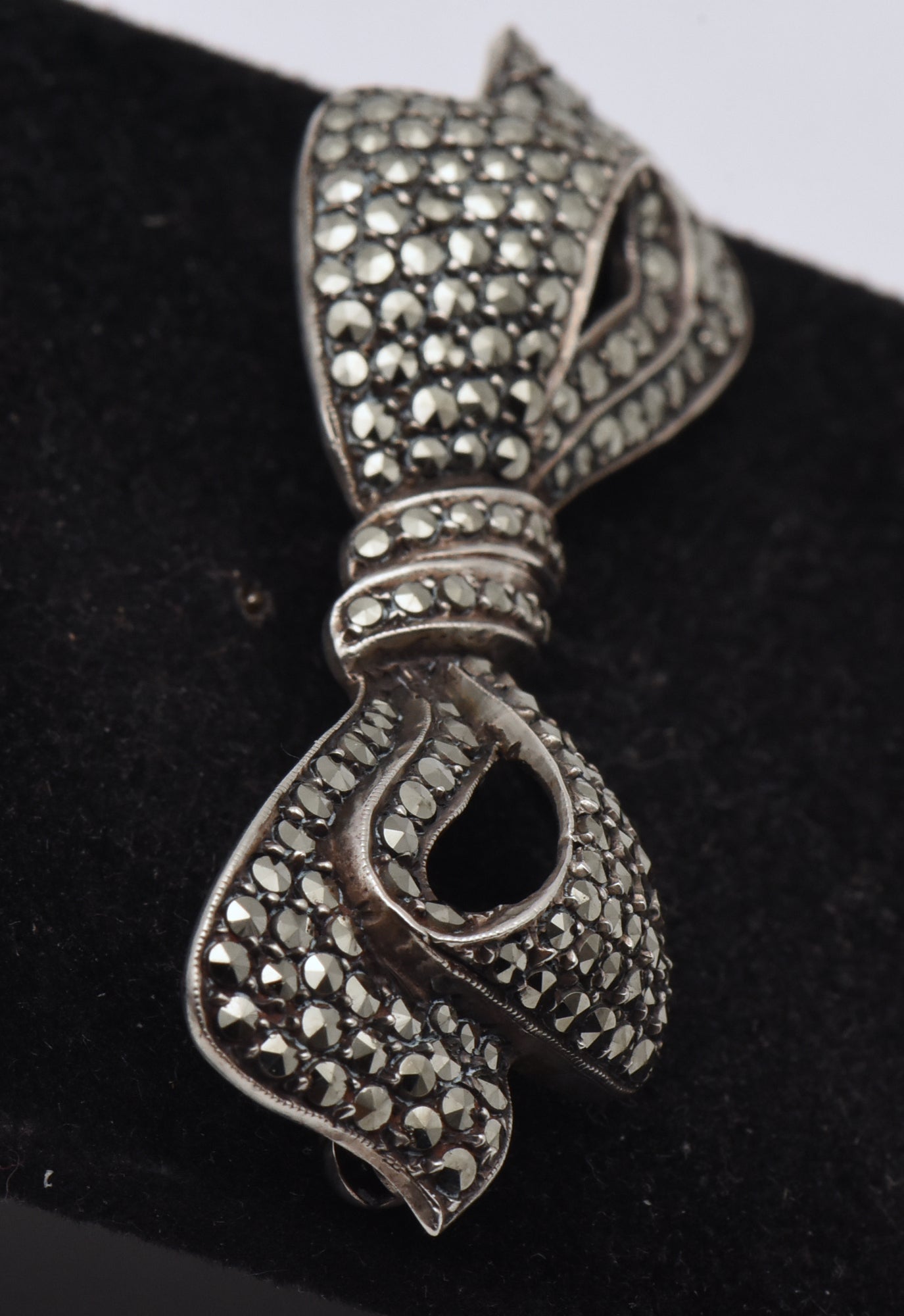 Vintage Sterling Silver and Marcasite Bow Brooch