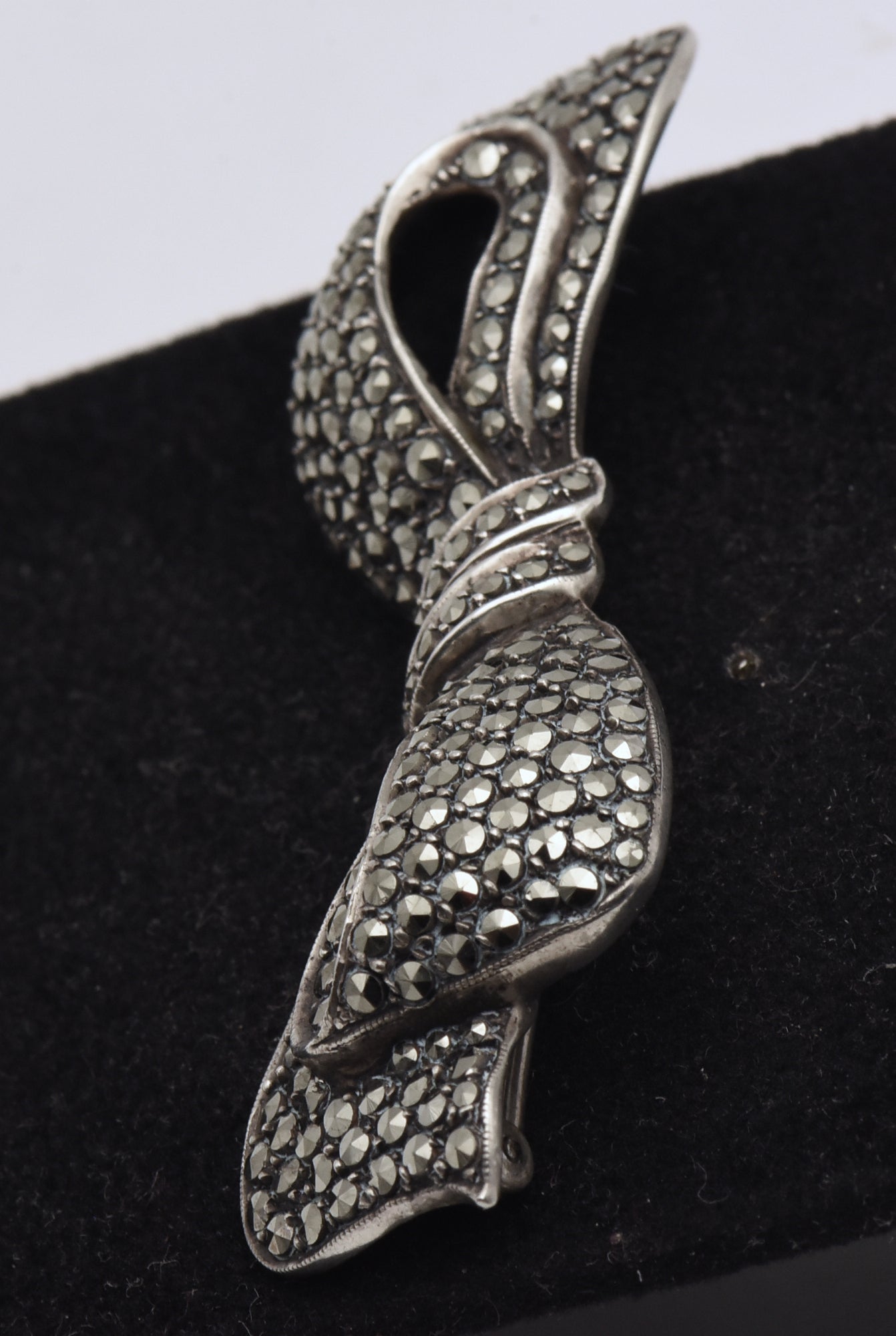 Vintage Sterling Silver and Marcasite Bow Brooch