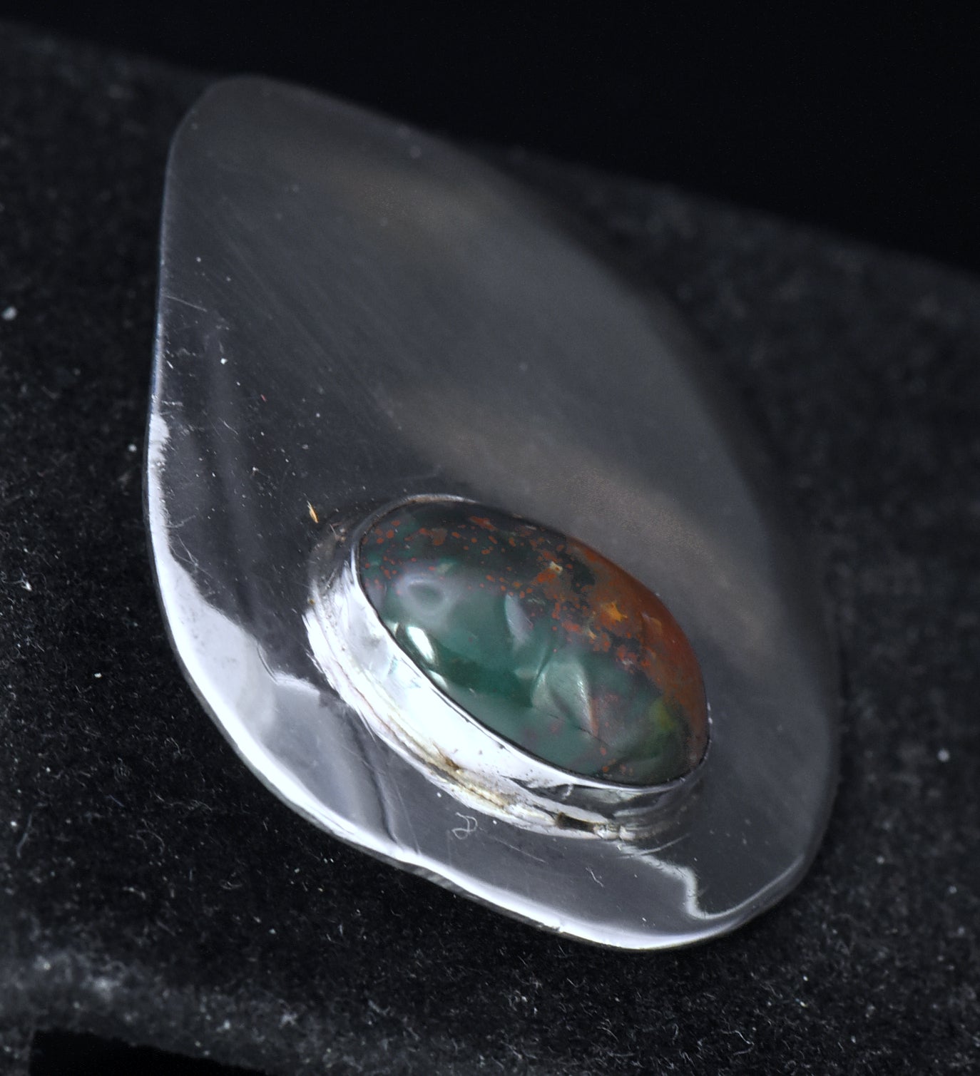 Vintage Bloodstone Sterling Silver Brooch