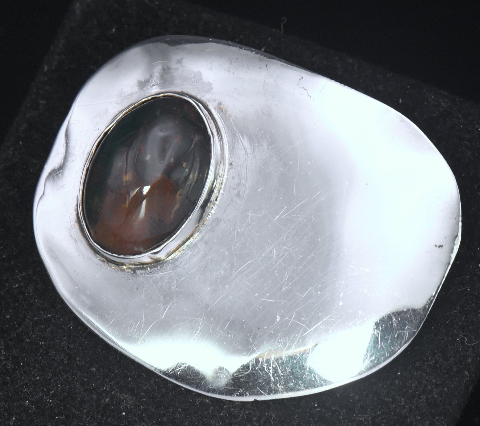 Vintage Bloodstone Sterling Silver Brooch