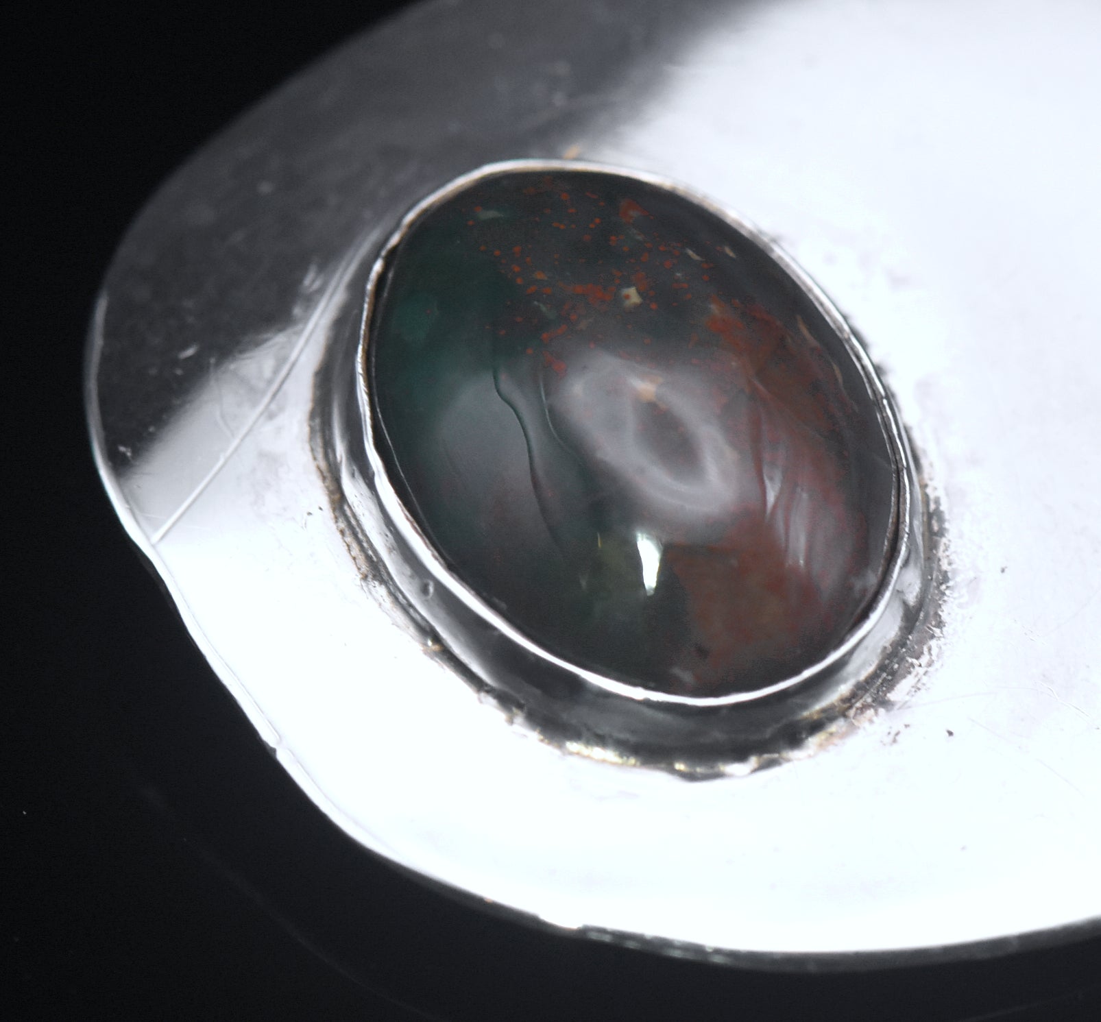 Vintage Bloodstone Sterling Silver Brooch