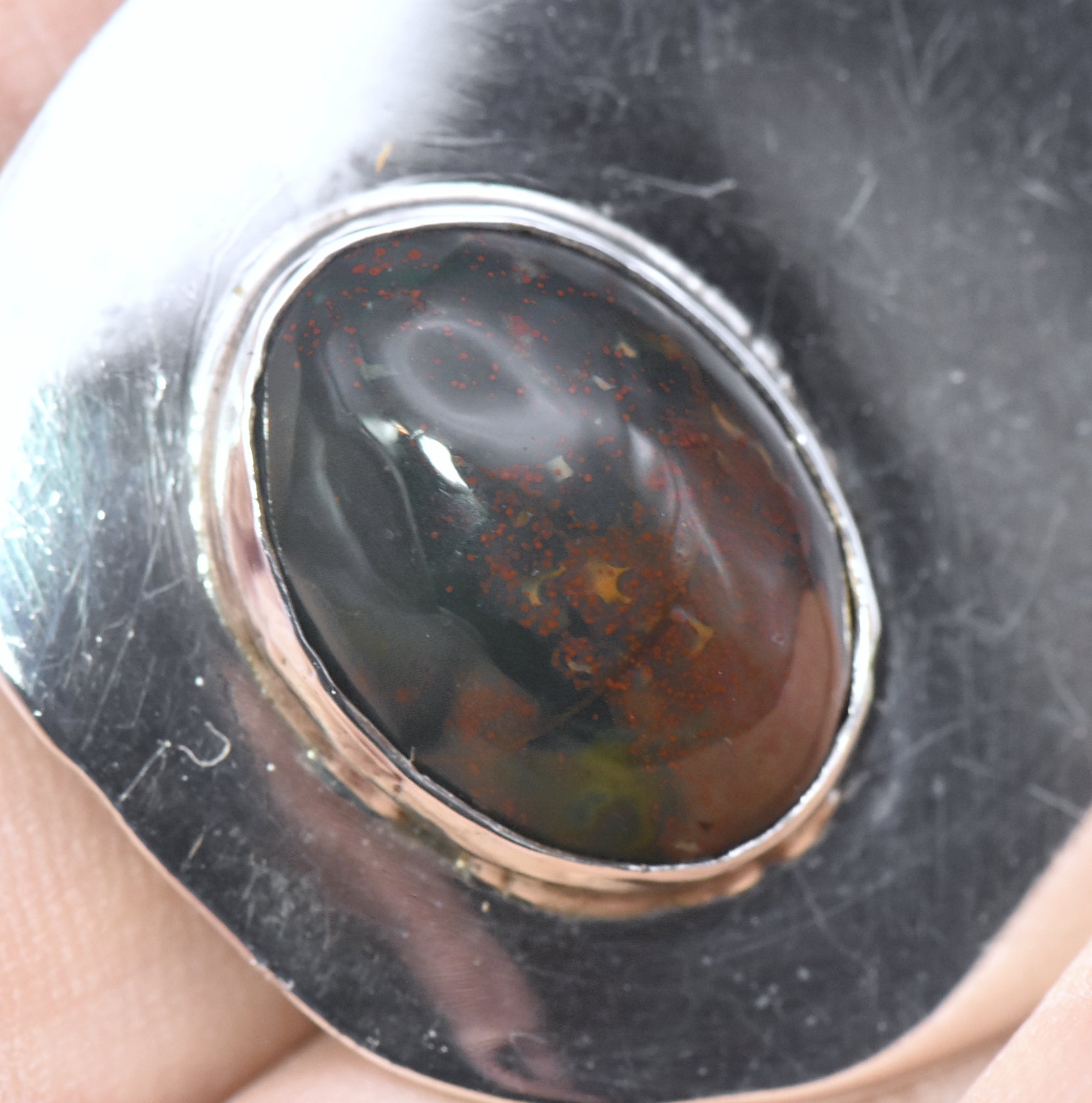 Vintage Bloodstone Sterling Silver Brooch