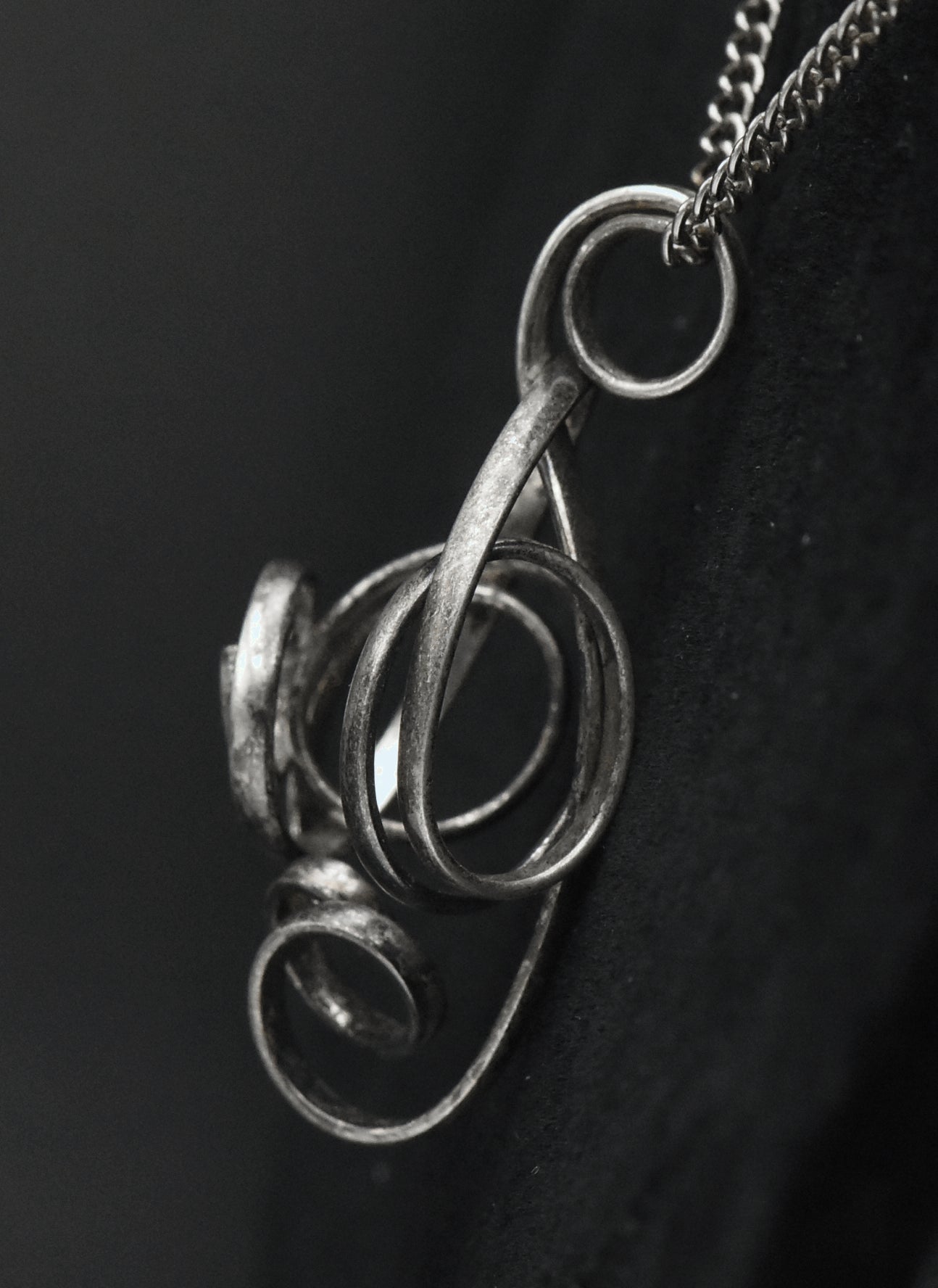 Vintage Handmade Bent Wire Abstract Pendant on Chain Necklace - 24"