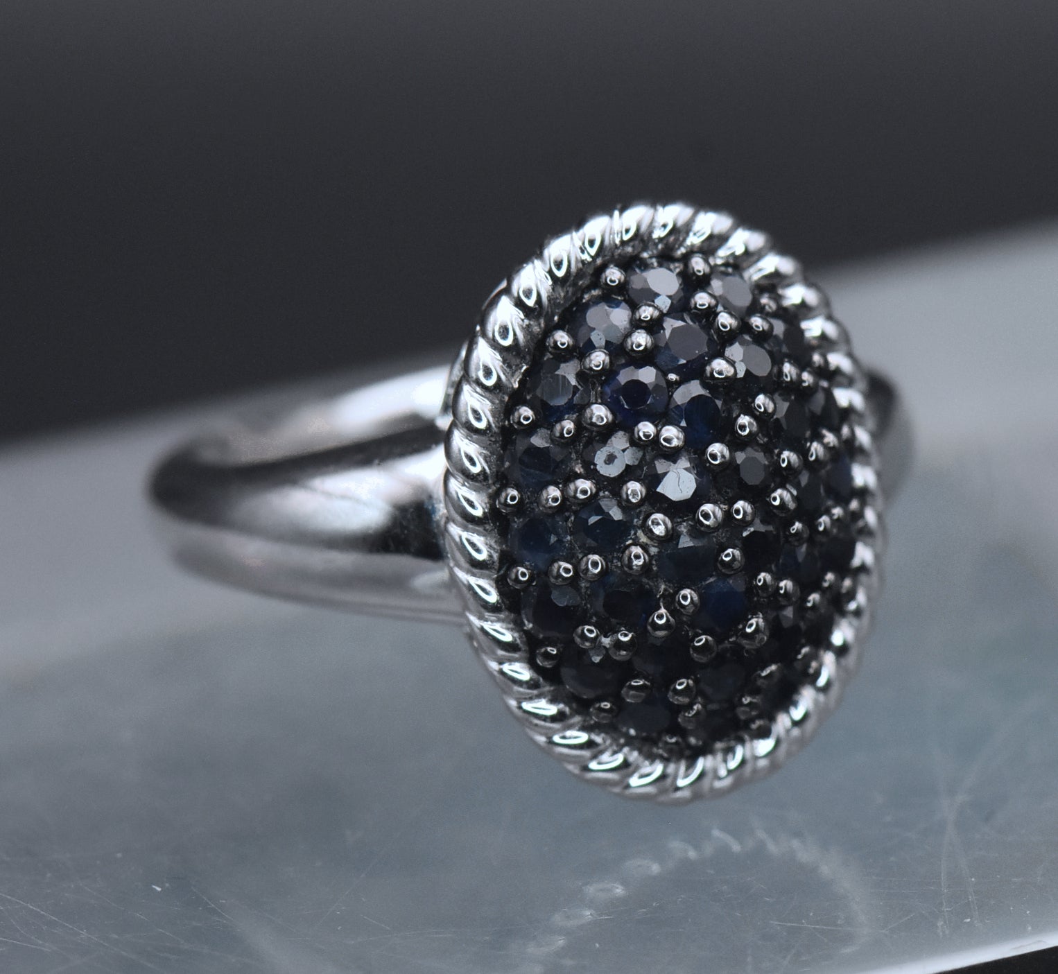 Vintage Blue Sapphire Sterling Silver Ring - Size 6.25