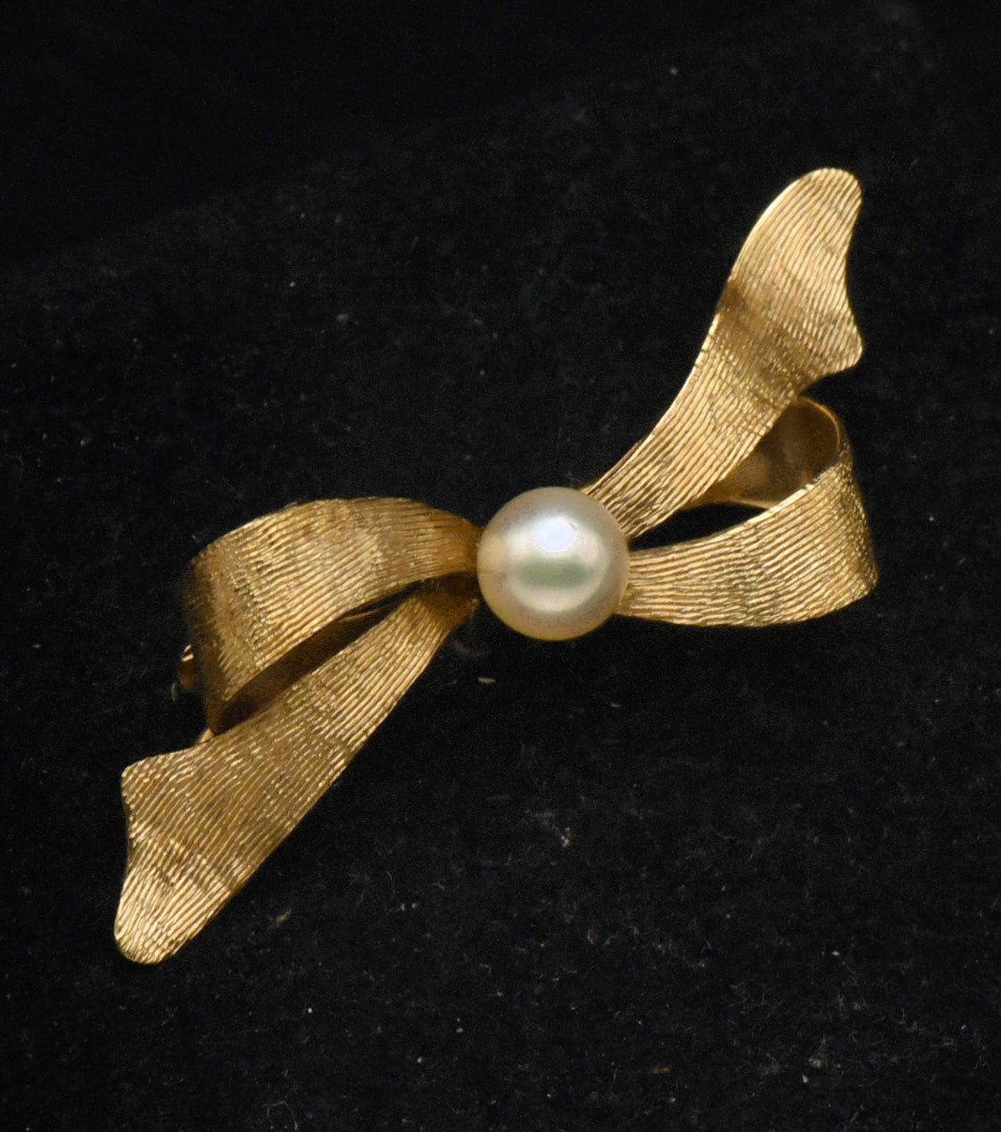 Vintage Handmade 14K Gold and Cultured Pearl Bow Brooch
