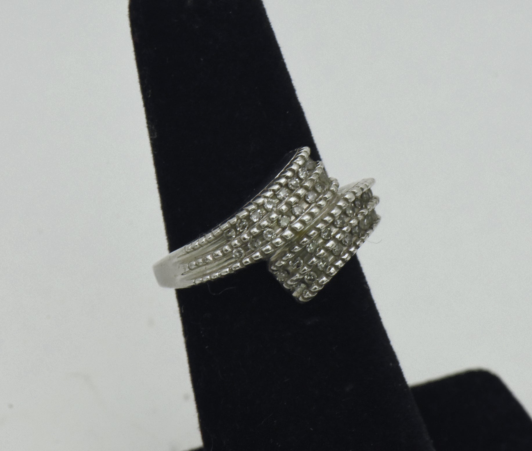 Vintage Diamonds Sterling Silver Bypass Ring - Size 5