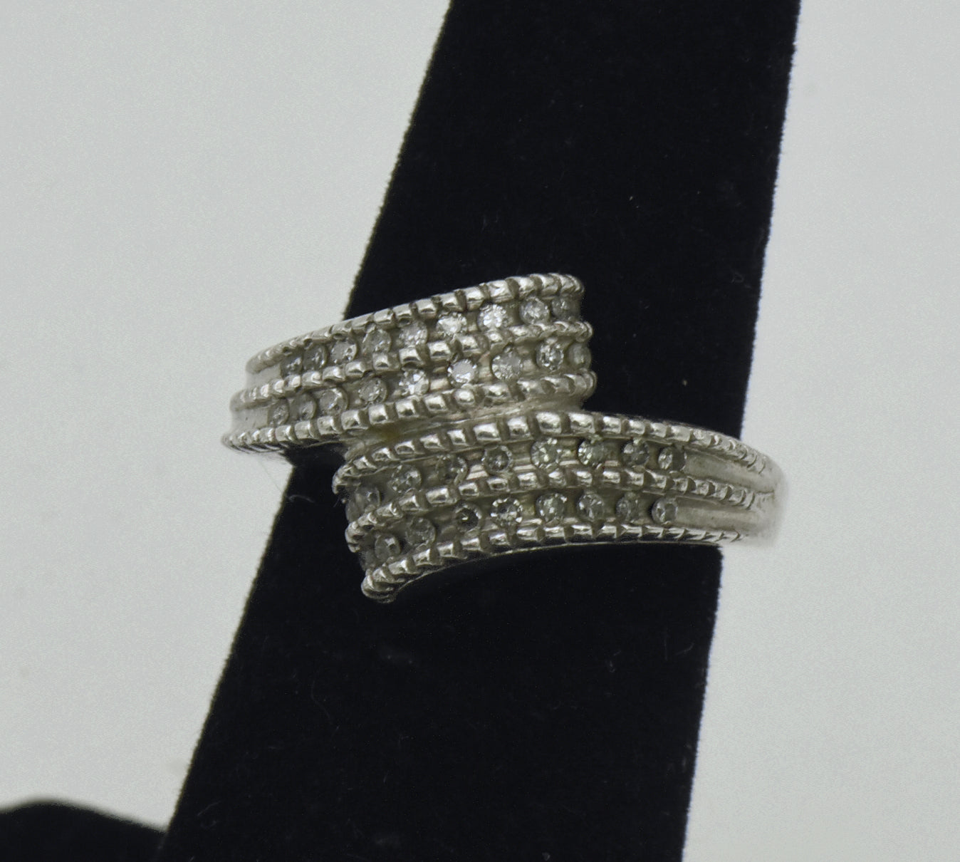 Vintage Diamonds Sterling Silver Bypass Ring - Size 5