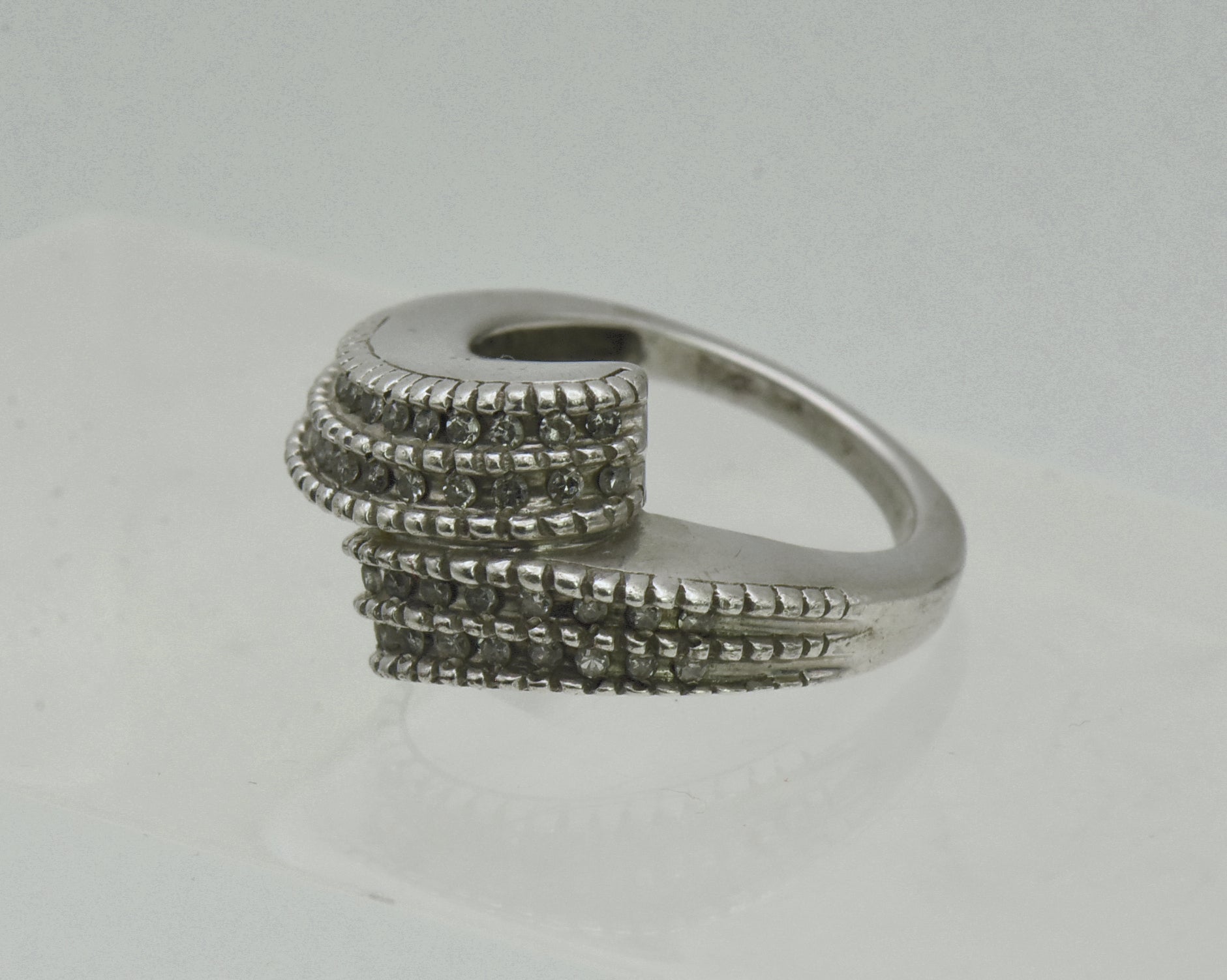 Vintage Diamonds Sterling Silver Bypass Ring - Size 5