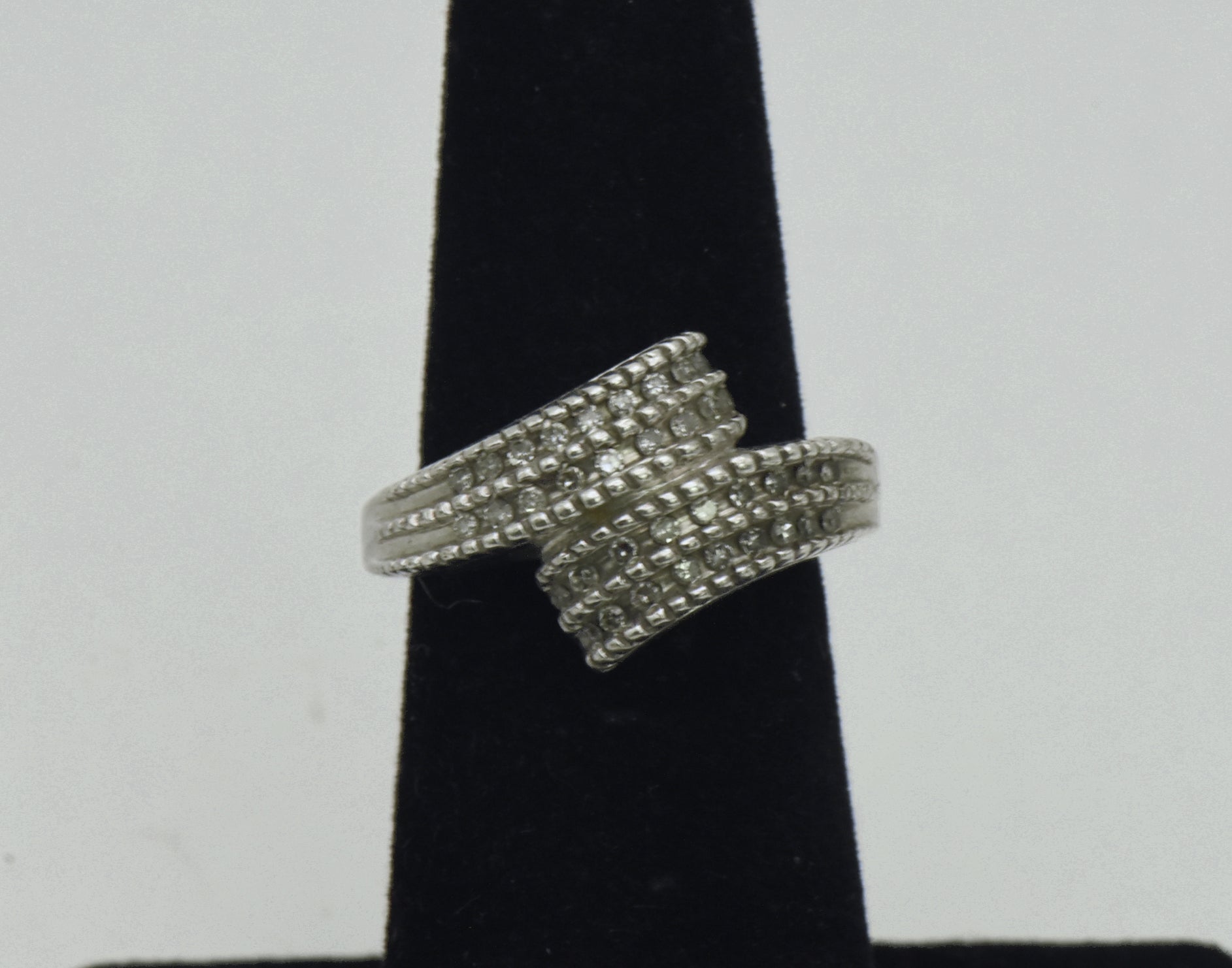 Vintage Diamonds Sterling Silver Bypass Ring - Size 5