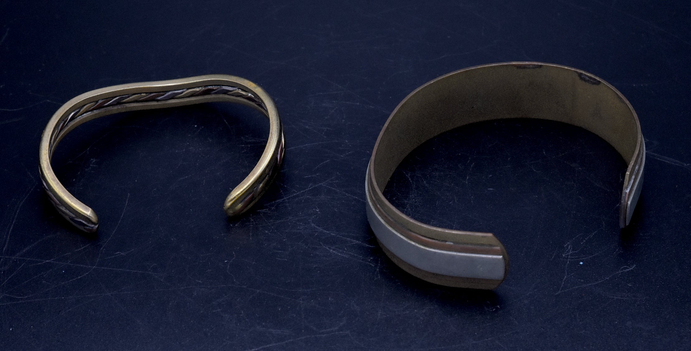 Vintage Pair of Handcrafted Mixed Metal Bracelets