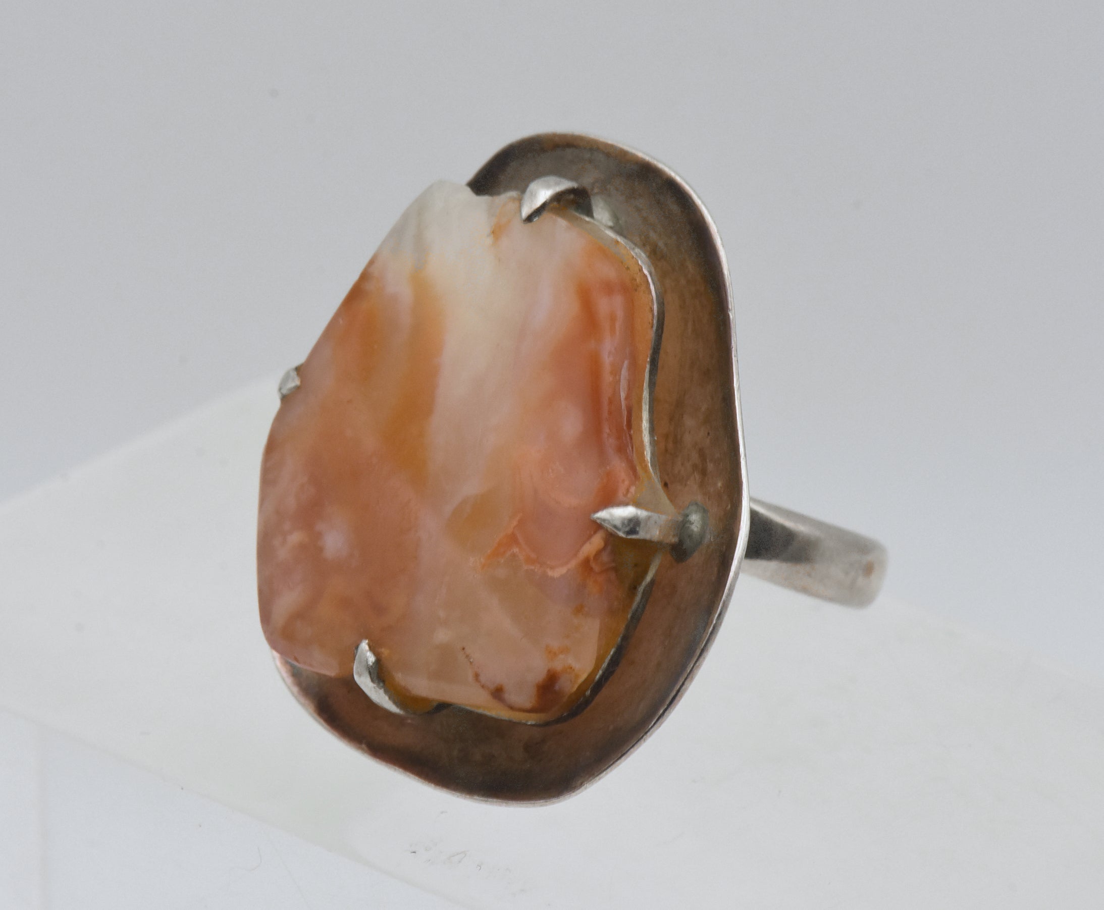 Vintage Handmade Carnelian Modern Design Silver Ring - Size 6.75