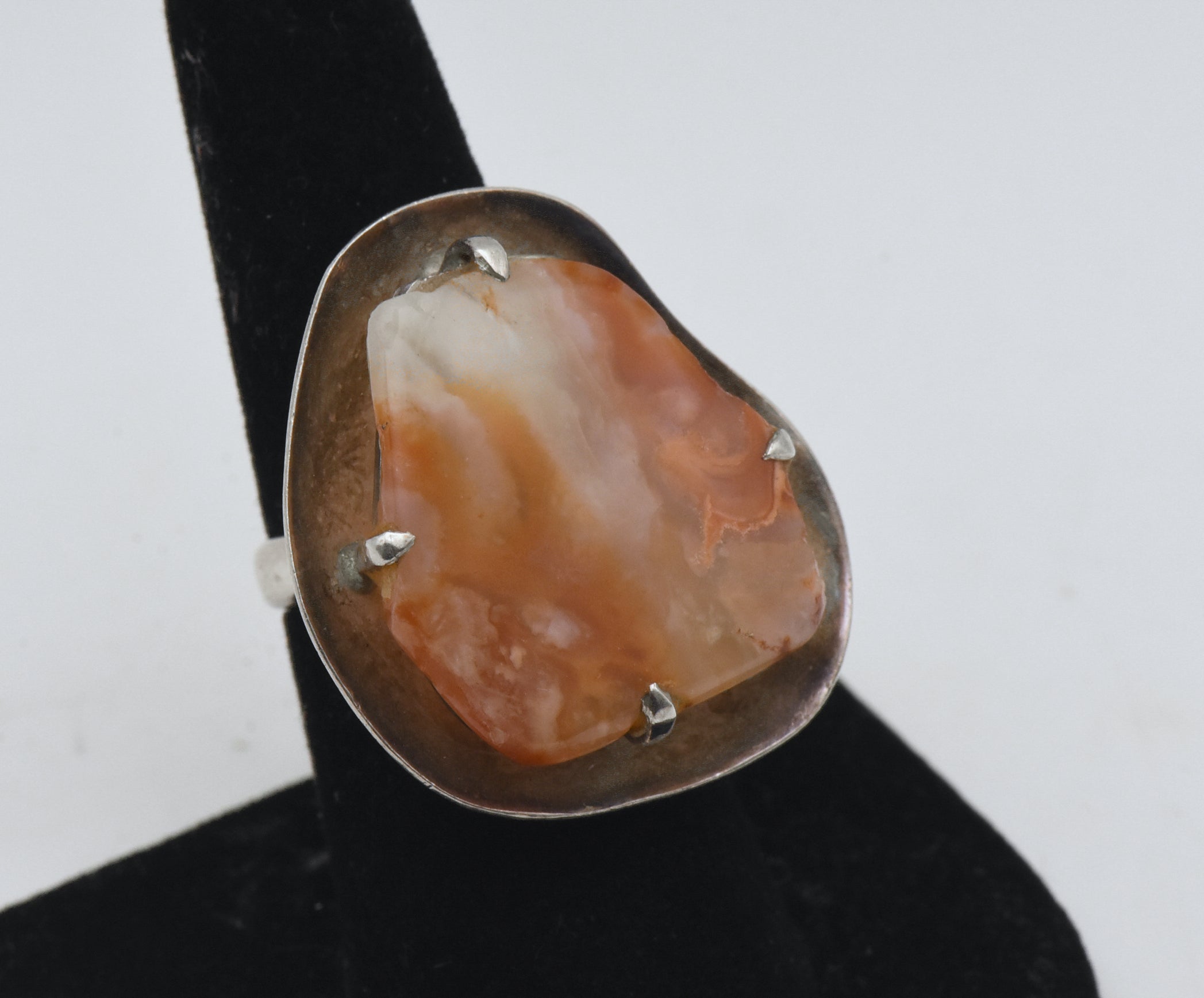 Vintage Handmade Carnelian Modern Design Silver Ring - Size 6.75