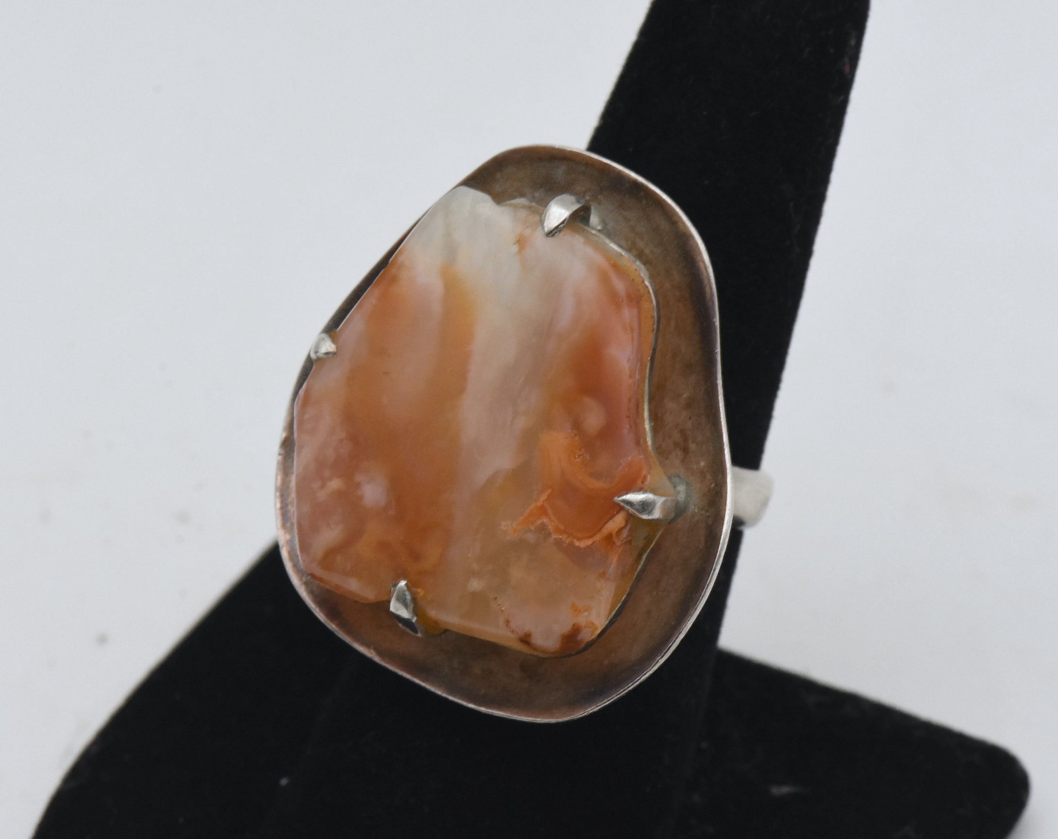 Vintage Handmade Carnelian Modern Design Silver Ring - Size 6.75