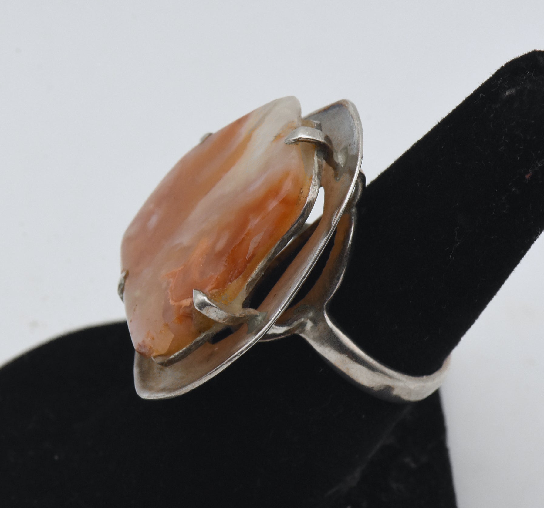 Vintage Handmade Carnelian Modern Design Silver Ring - Size 6.75