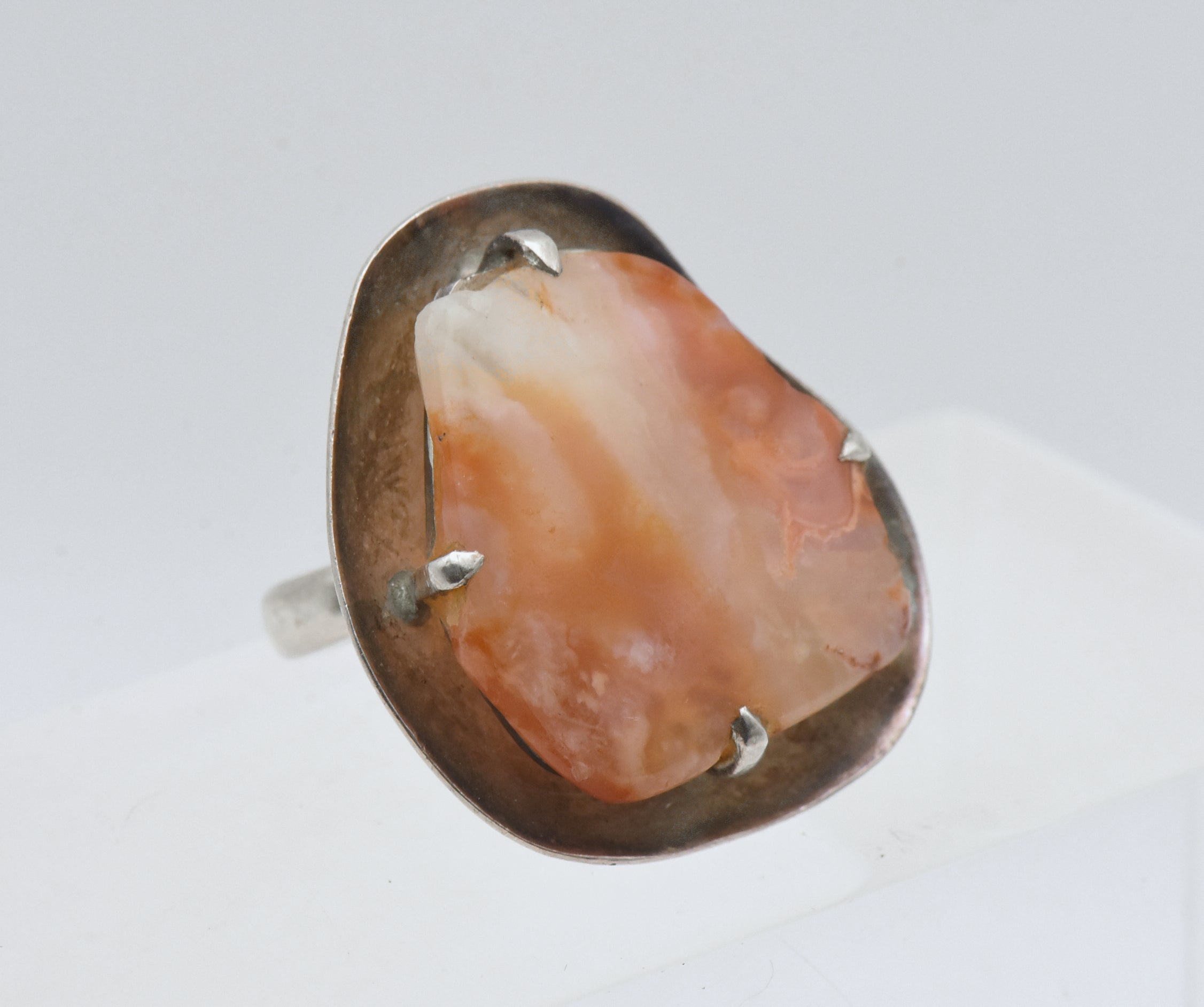 Vintage Handmade Carnelian Modern Design Silver Ring - Size 6.75