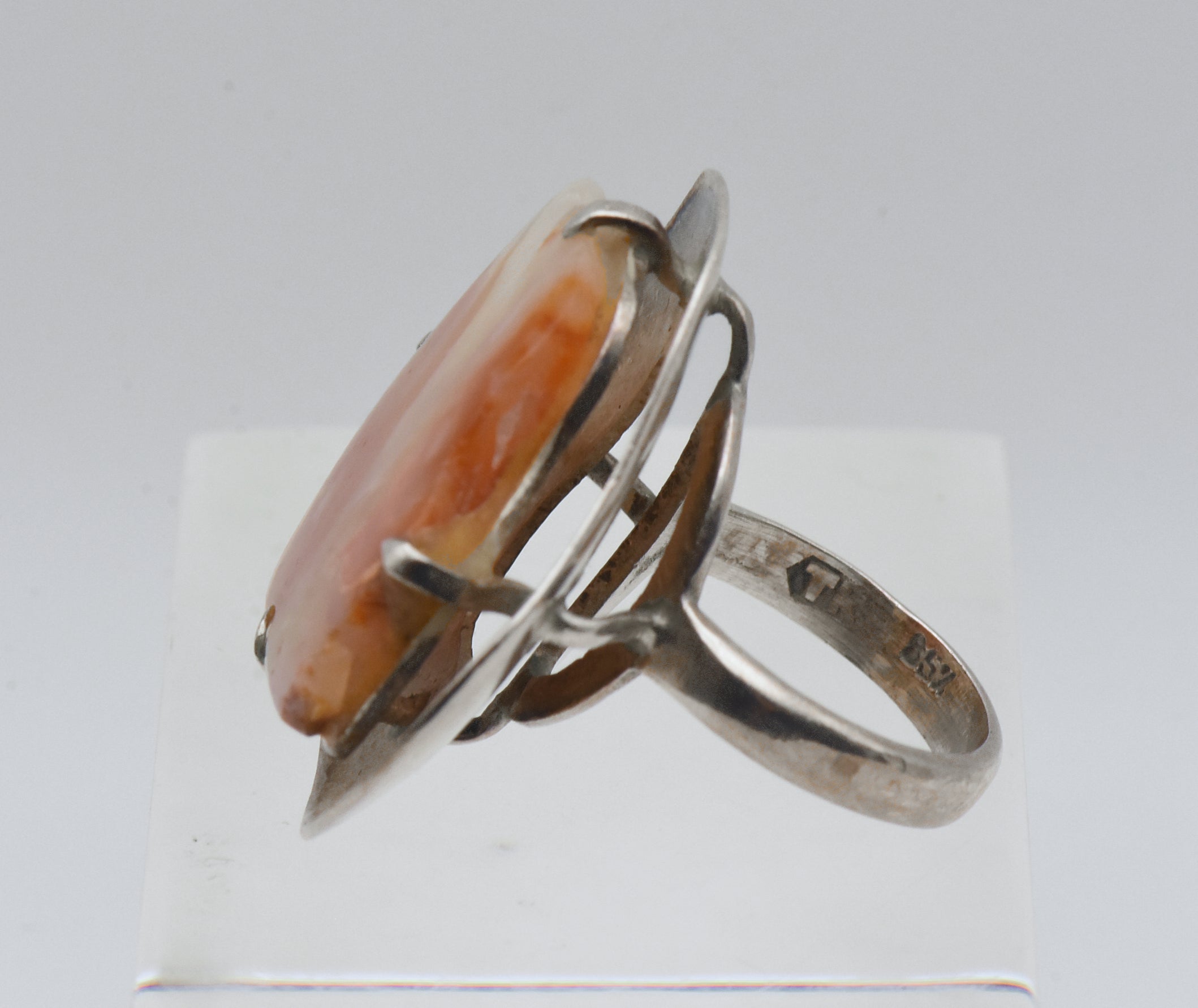Vintage Handmade Carnelian Modern Design Silver Ring - Size 6.75