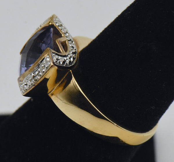 Ross-Simons - Vintage Synthetic Color-Change Sapphire and Diamonds Vermeil Ring - Size 6