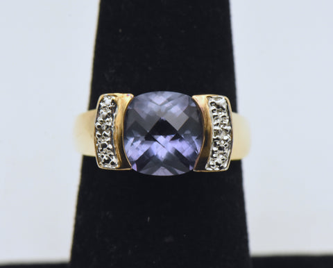 Ross-Simons - Vintage Synthetic Color-Change Sapphire and Diamonds Vermeil Ring - Size 6