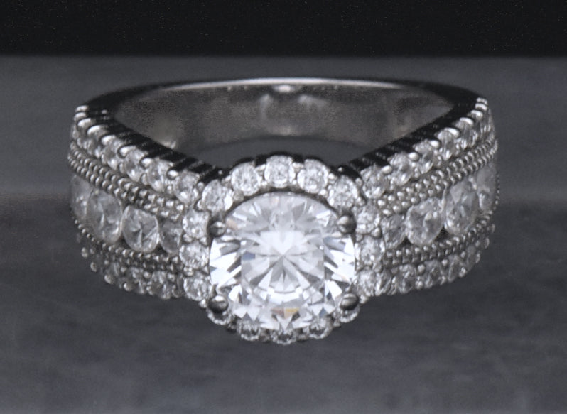 Sterling Silver Round Cut Cubic Zirconia Halo Ring - Size 6.25