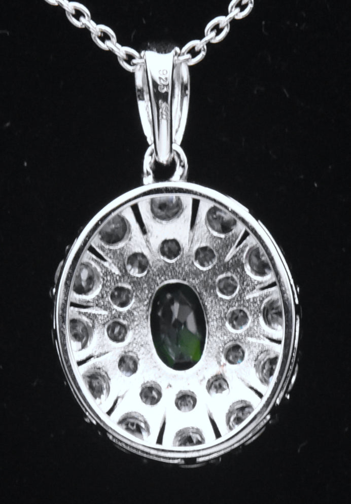 Chrome Diopside and Zircon Sterling Silver Pendant Chain Necklace - 18"