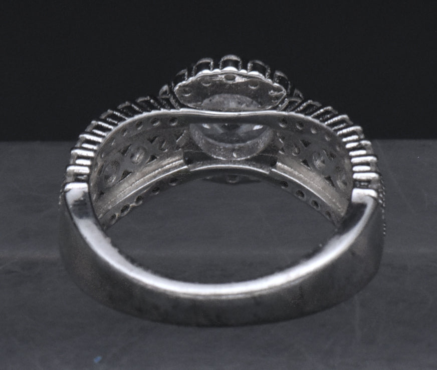 Sterling Silver Round Cut Cubic Zirconia Halo Ring - Size 6.25