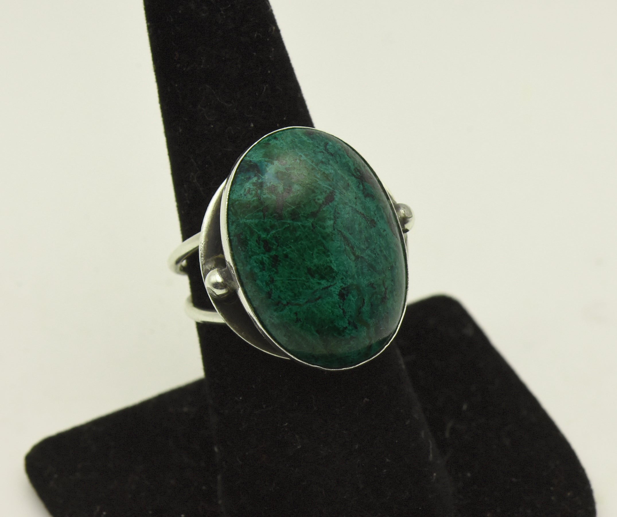 Vintage Handmade Chrysocolla Sterling Silver Adjustable Ring