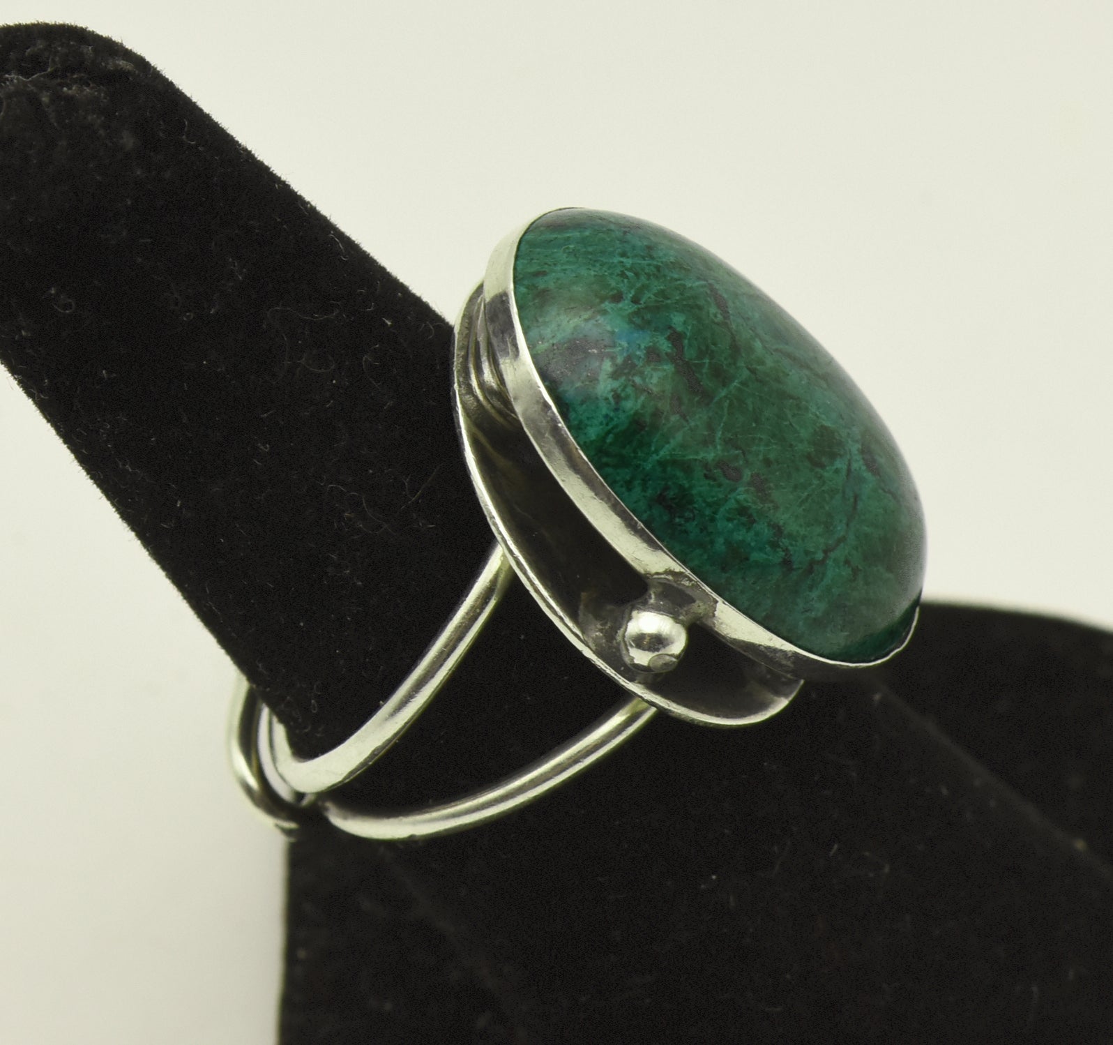 Vintage Handmade Chrysocolla Sterling Silver Adjustable Ring