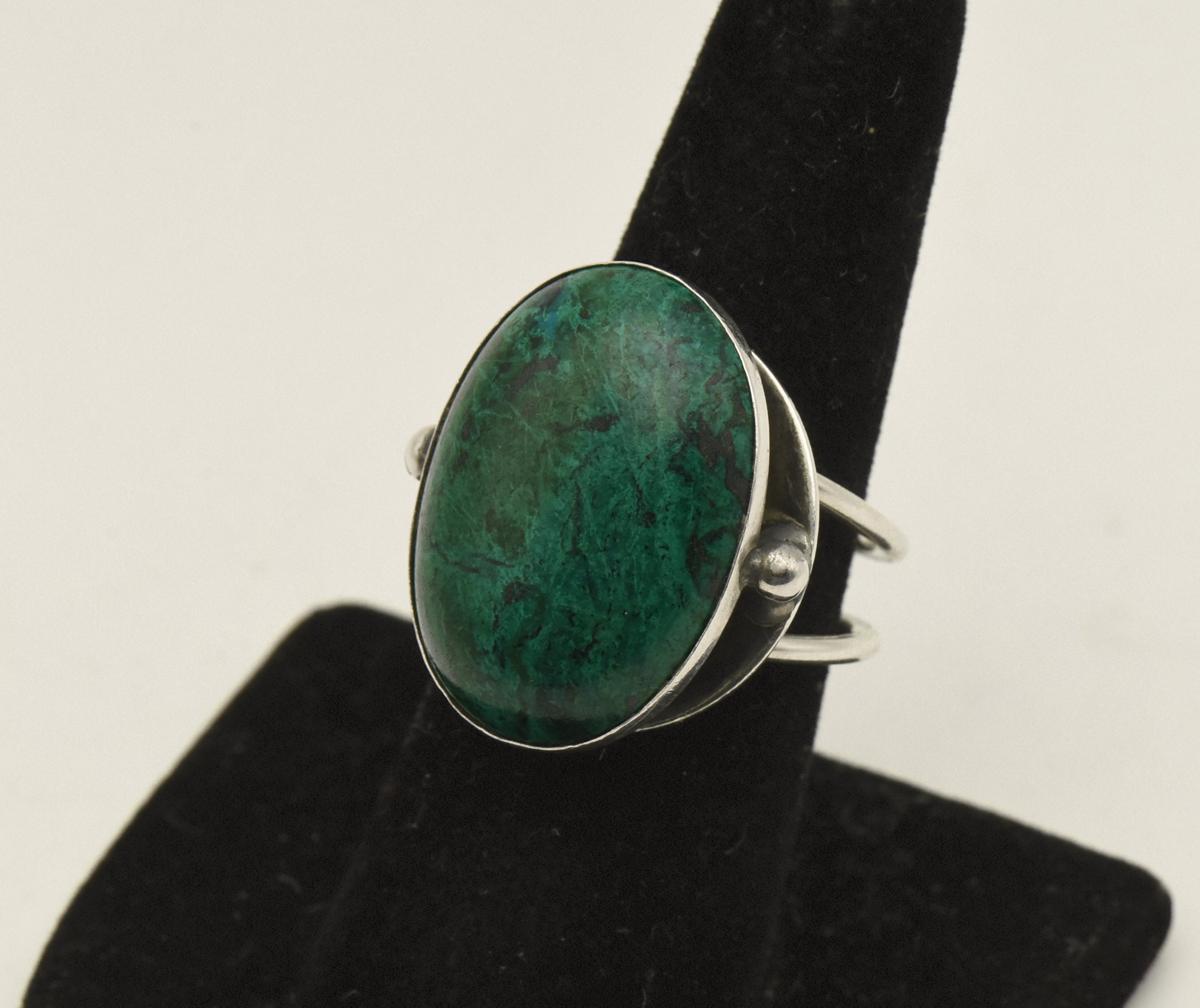 Vintage Handmade Chrysocolla Sterling Silver Adjustable Ring