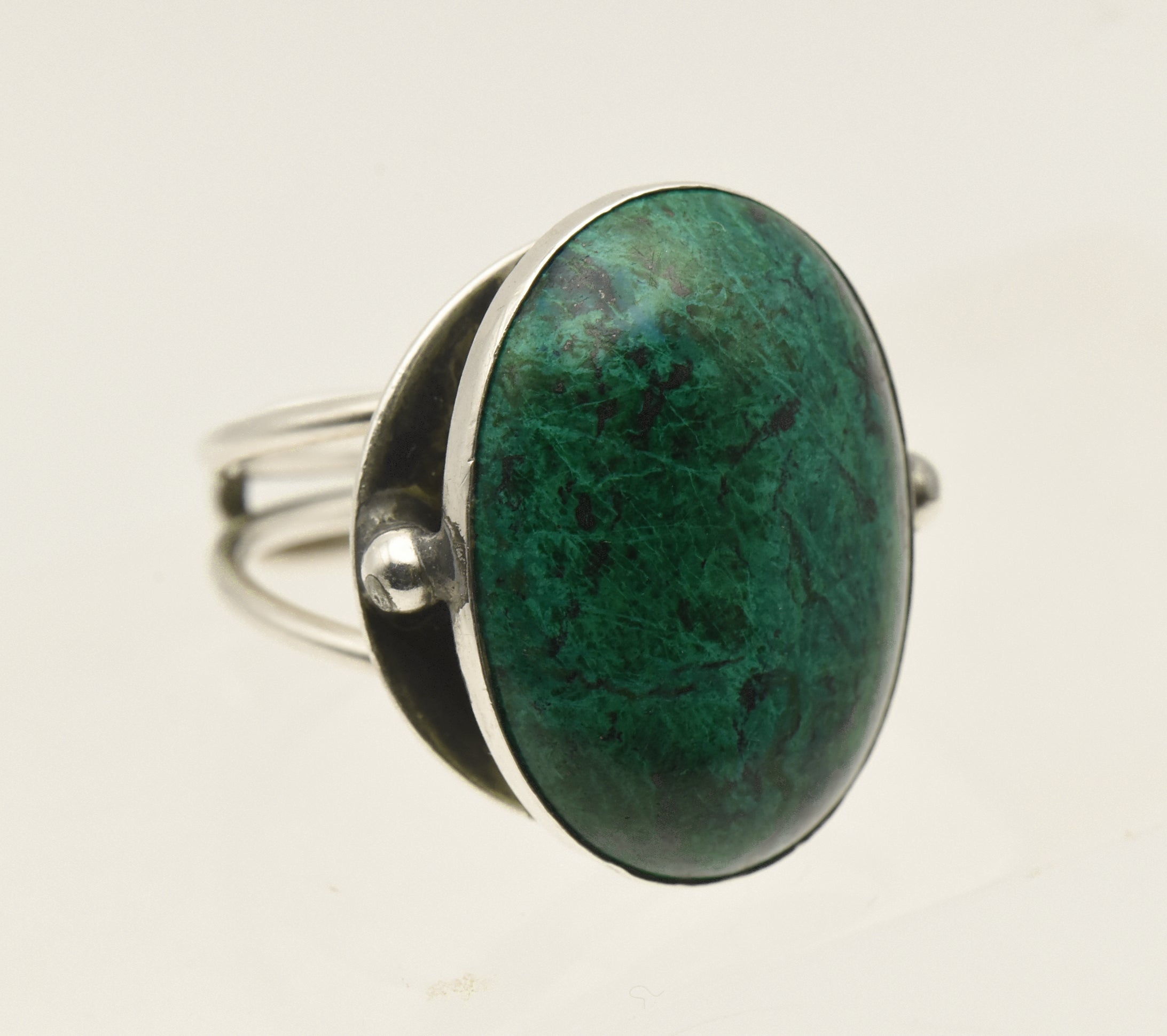 Vintage Handmade Chrysocolla Sterling Silver Adjustable Ring