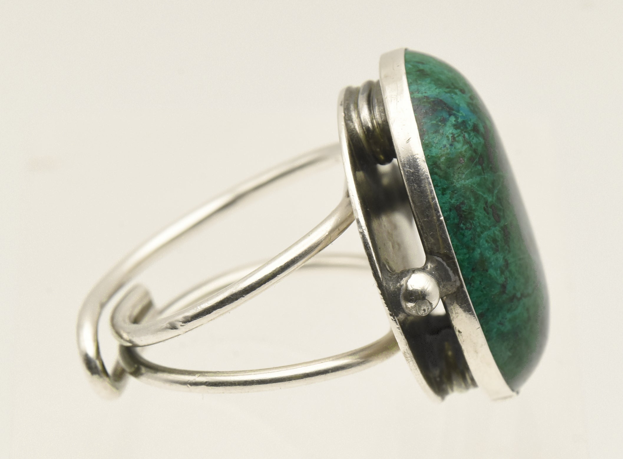 Vintage Handmade Chrysocolla Sterling Silver Adjustable Ring